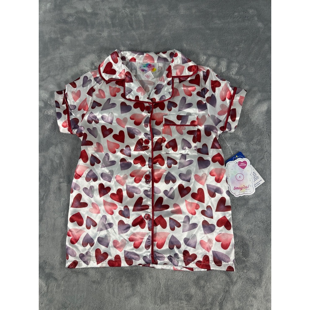 Bmagical by Btween Girls Heart Print Satin Pajama Top Red Pink Purple Size 4 NWT